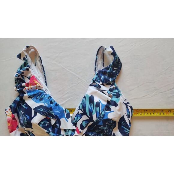 Ladies One Piece Swimsuit Large Blue Pink Floral women’s swimsuit - Picture 6 of 9